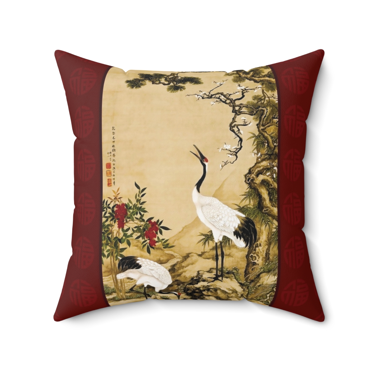 (image for) Chinese Crane Painting Spun Polyester Square Pillow